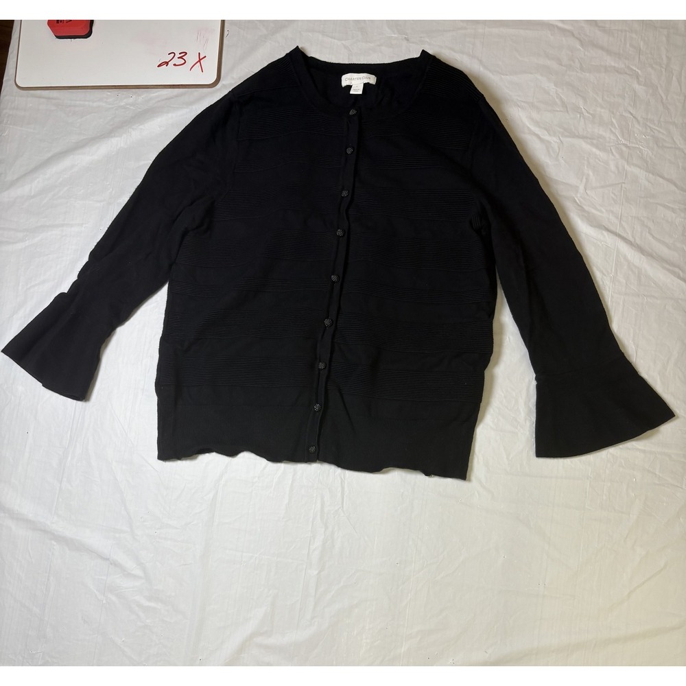 Womens Charter Club Black button up sweater bell‎ sleeves size Large